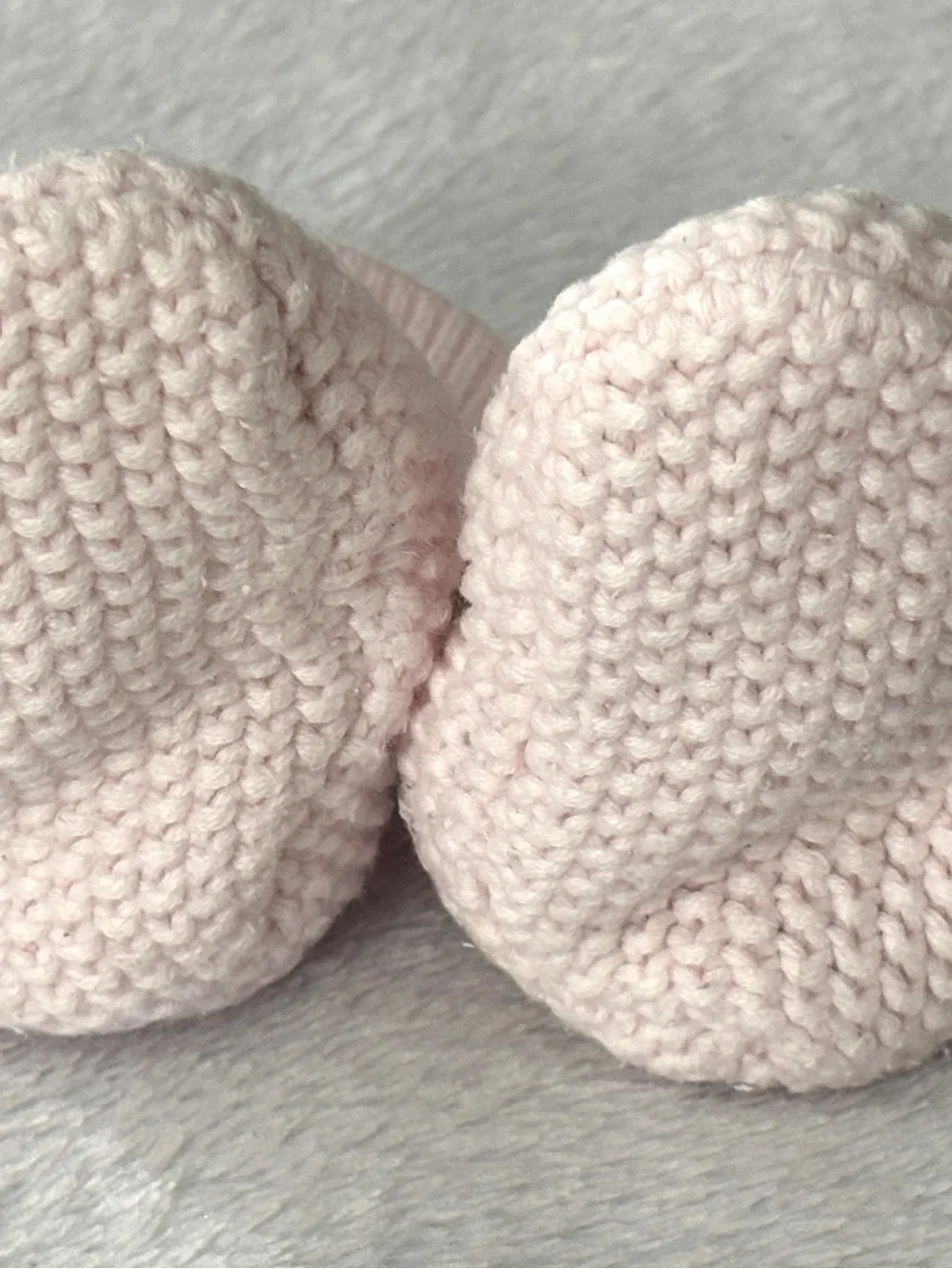 Soft Pink Knit Baby Booties with Cute Bear Face